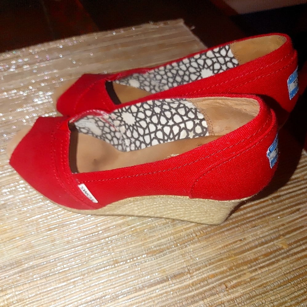 Toms Red Peep Toe Wedges